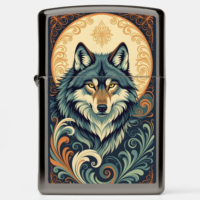 Ornamental Pattern Wolf Zippo Lighter (Front)