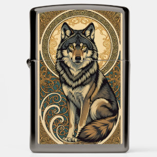 Ornamental Pattern Wolf Zippo Lighter