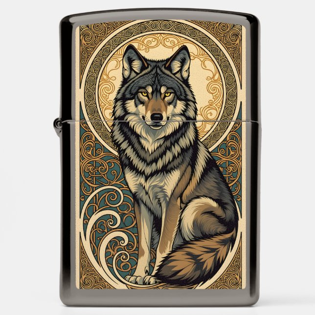 Ornamental Pattern Wolf Zippo Lighter (Front)