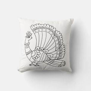 Ornamental Peacock Doodle Throw Pillow
