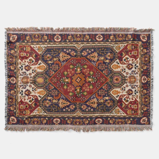 Ornamental Persian Mandala Vintage Pattern Throw Blanket (Front)