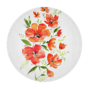 Ornamental Poppy Watercolor: Isolated Bouquet Cutting Board
