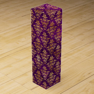 Ornamental Purple & Gold Damask Pattern Wine Box