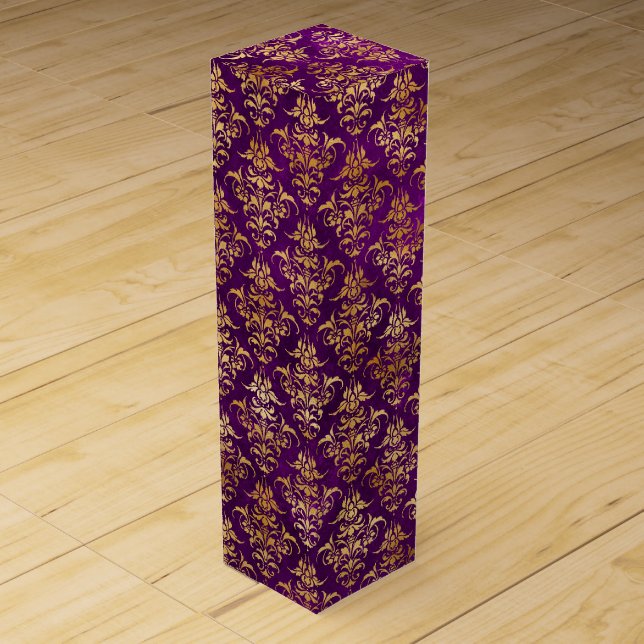 Ornamental Purple & Gold Damask Pattern Wine Box (Front)