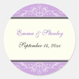 Ornamental purple white Save the Date sticker