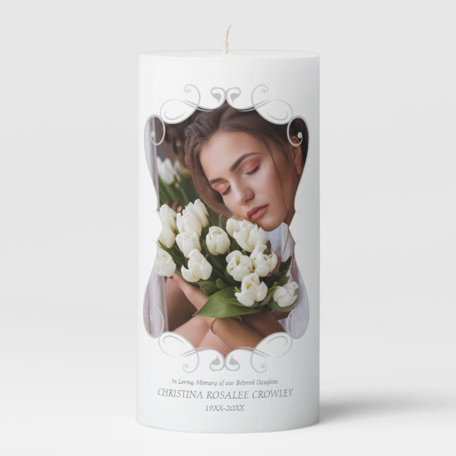 Ornamental Remember Loved One Passed Away Pillar Candle (Front)
