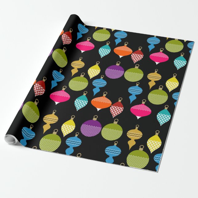 Ornamental Retro Christmas Decorative Ball Wrapping Paper (Unrolled)