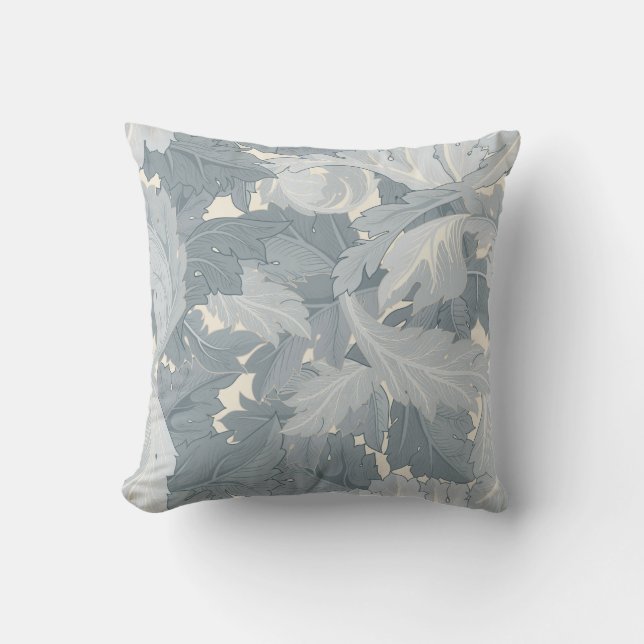 Ornamental Retro Grey Floral Leaves Throw Pillow (Front)
