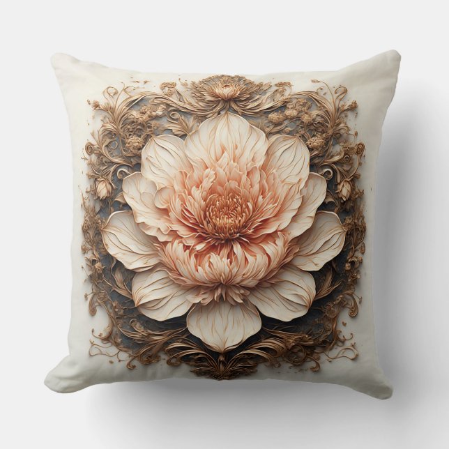 Ornamental Rose Design Throw Pillow (Front)
