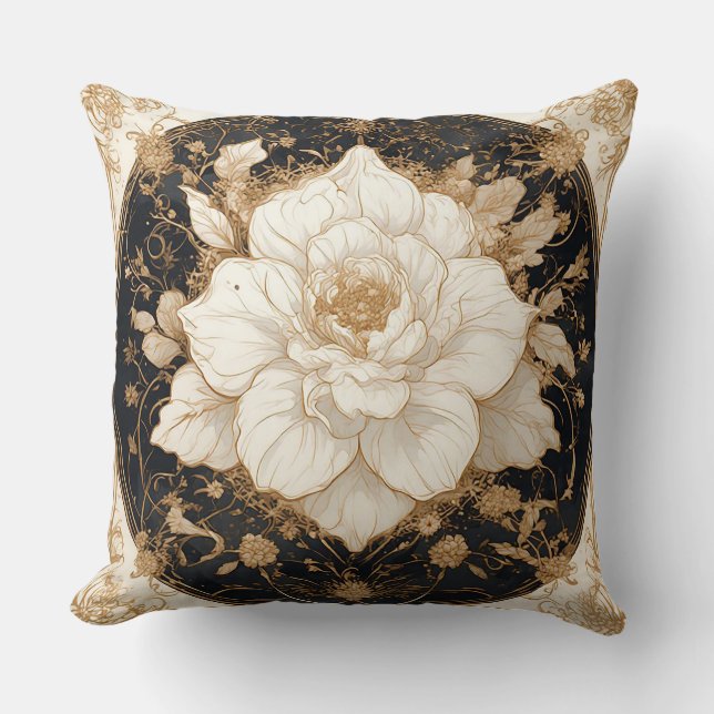 Ornamental Rose Design Throw Pillow (Front)