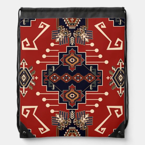 Ornamental Rug Design Vintage Geometric Drawstring Bag