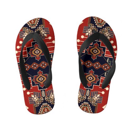 Ornamental Rug Design Vintage Geometric Kids Flip Flops