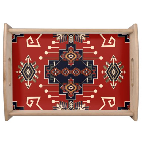 Ornamental Rug Design Vintage Geometric Serving Tray