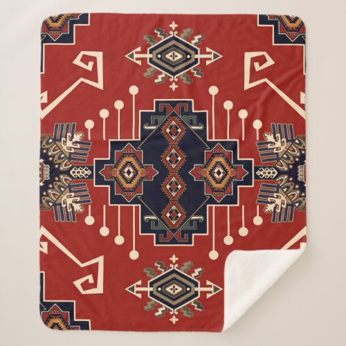 Ornamental Rug Design Vintage Geometric Sherpa Blanket