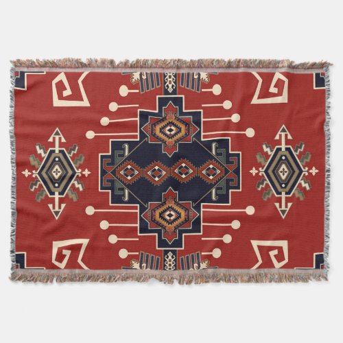 Ornamental Rug Design Vintage Geometric Throw Blanket