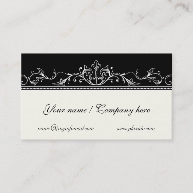Ornamental scrollwork border black, ivory business card (Front)