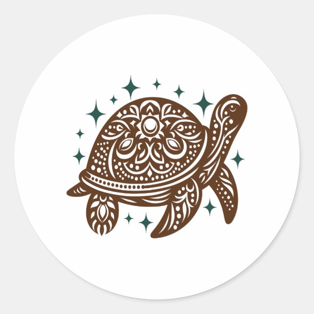 Ornamental Sea Turtle Classic Round Sticker (Front)