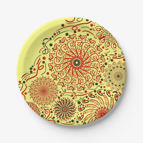 Ornamental Seamless Pattern Batik Floral Yellow Paper Plates
