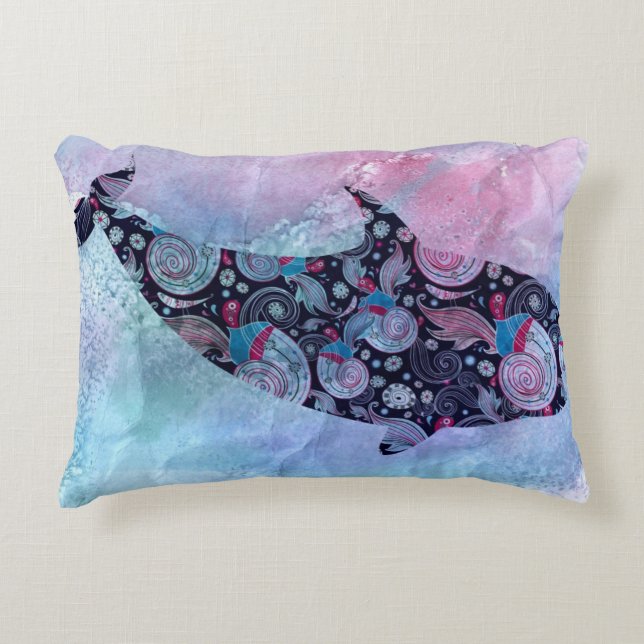 Ornamental Silhouette Whale Decorative Pillow (Front)