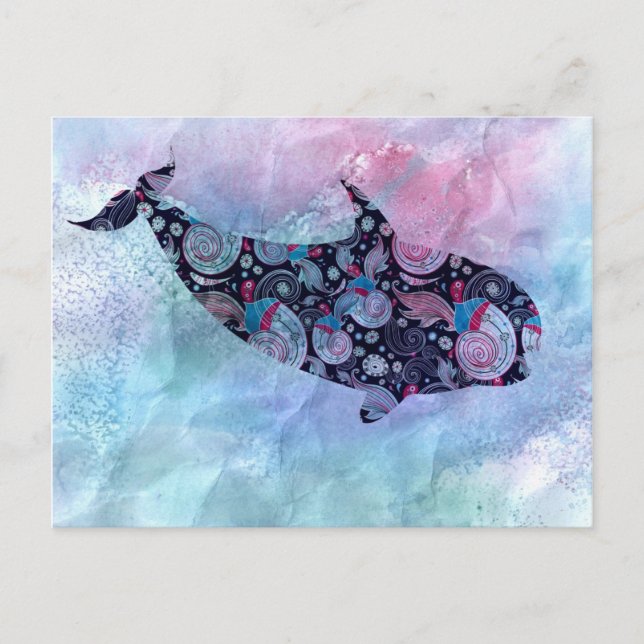 Ornamental Silhouette Whale Postcard (Front)