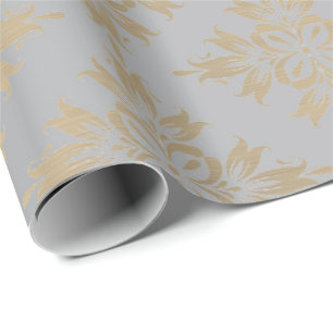 Ornamental  Silver Gray Metallic Gold Faux Sepia Wrapping Paper