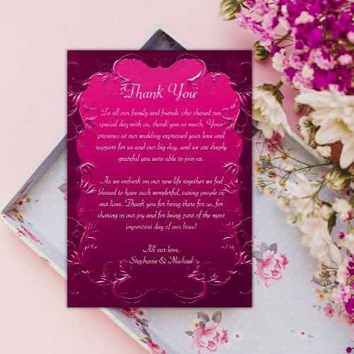 Ornamental Swirls Pink Wedding Thank You Card