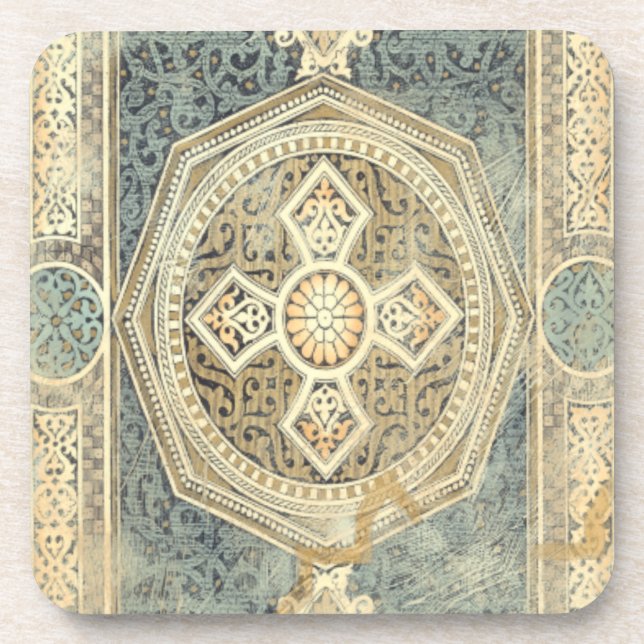 Ornamental Tapestry with Ornate Geometric Design Beverage Coaster (Front)