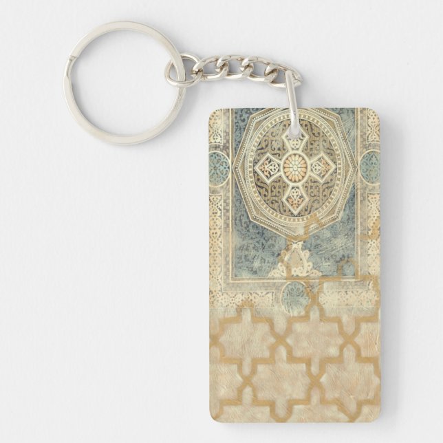 Ornamental Tapestry with Ornate Geometric Design Keychain (Front)