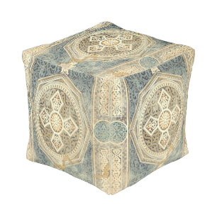 Ornamental Tapestry with Ornate Geometric Design Pouf