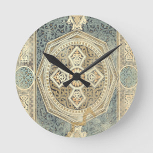 Ornamental Tapestry with Ornate Geometric Design Round Clock