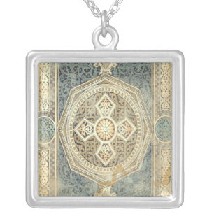 Ornamental Tapestry with Ornate Geometric Design Silver Plated Necklace