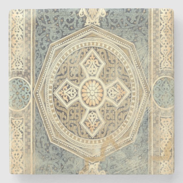 Ornamental Tapestry with Ornate Geometric Design Stone Coaster (Front)