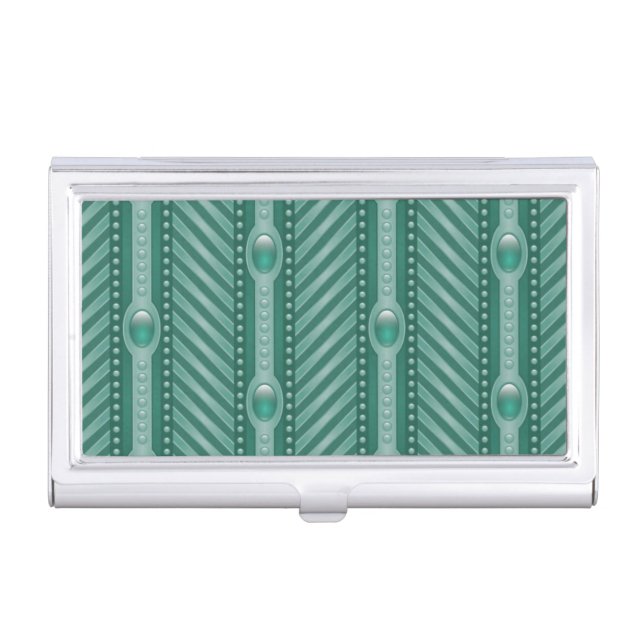 Ornamental Teal Pattern Business Card Holder (Front)