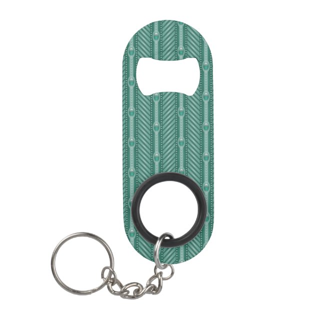 Ornamental Teal Pattern Keychain Bottle Opener (Front)