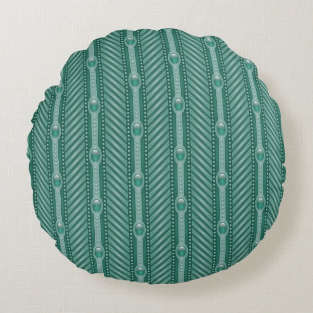 Ornamental Teal Pattern Round Pillow (Front)