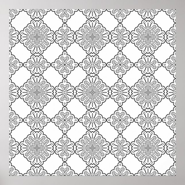Ornamental Tile Medallion Pattern Coloring Sheet Poster (Front)