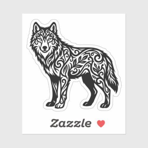 Ornamental Tribal Wolf with Decorative Swirls Sticker