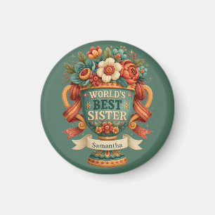 Ornamental Trophy Cup "Best Sister" with Name Magnet