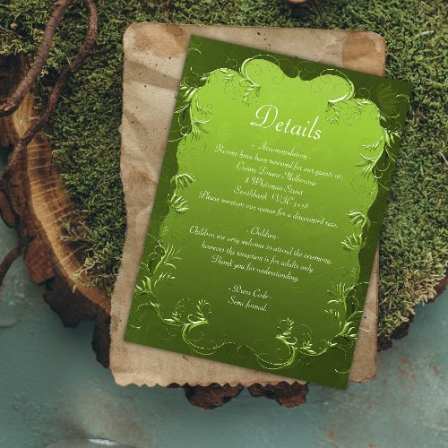 Ornamental Vibrant Green Wedding Details Card