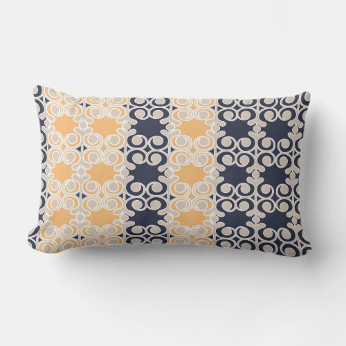 Ornamental vines lines pattern navy blue ochr lumbar pillow