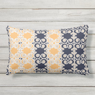 Ornamental, vines, lines, pattern, navy blue, ochr lumbar pillow