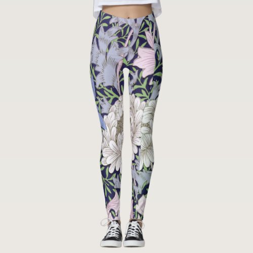 Ornamental Vintage Floral Blue Pink White Green Leggings