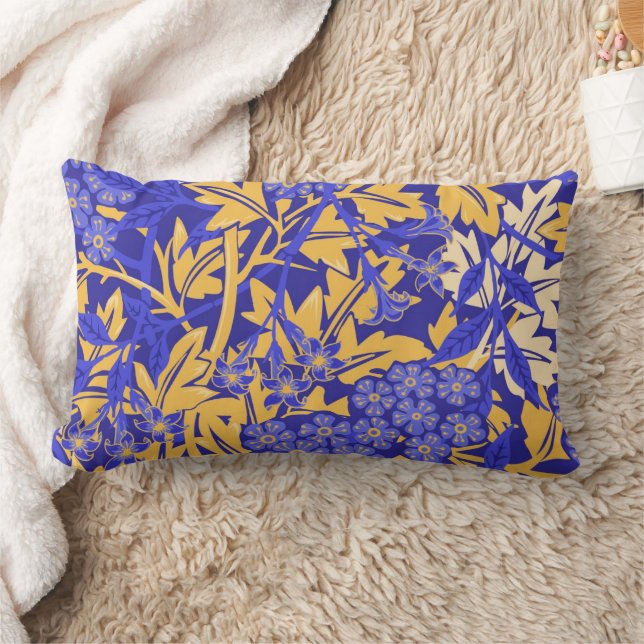 Ornamental vivid blue and golden yellow lumbar pillow (Blanket)