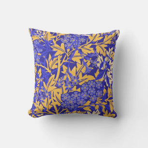 Ornamental vivid blue and golden yellow throw pillow