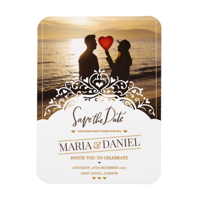 ORNAMENTAL WEDDING INVITATION WITH PICTURES MAGNET (Vertical)