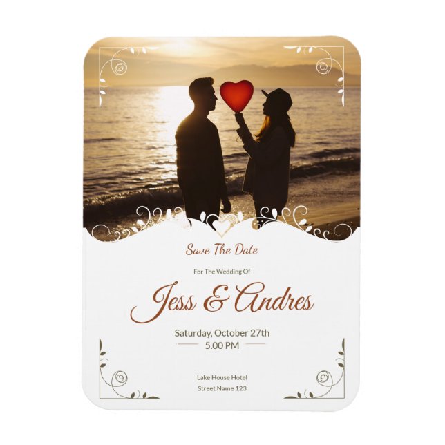ORNAMENTAL WEDDING INVITATION WITH PICTURES MAGNET (Vertical)