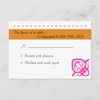 Ornamental Wedding RSVP Orange and Pink Card