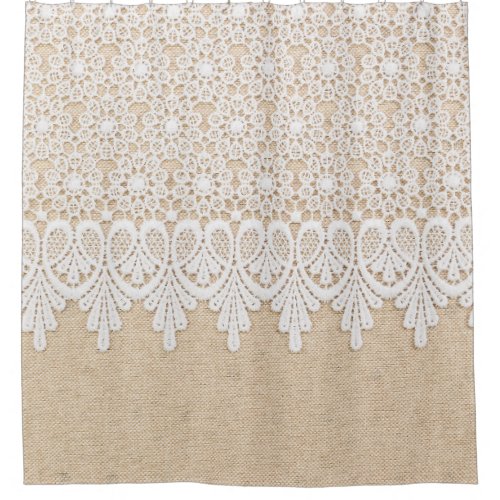 Ornamental white lace fabric design shower curtain