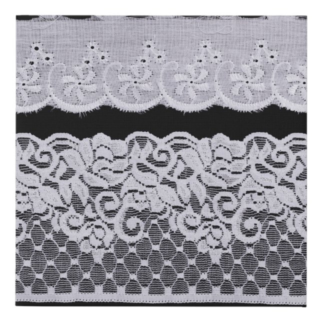 Ornamental white lace, isolated black background. faux canvas print (Front)