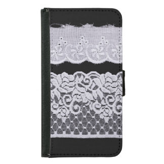 Ornamental white lace, isolated black background. samsung galaxy s5 wallet case